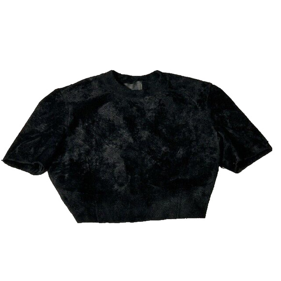 Fendi X Skims Womens Velvet Crop Top Short Sleeve Ribbed Knit Black Size 42 US 6 - Picture 1 of 8